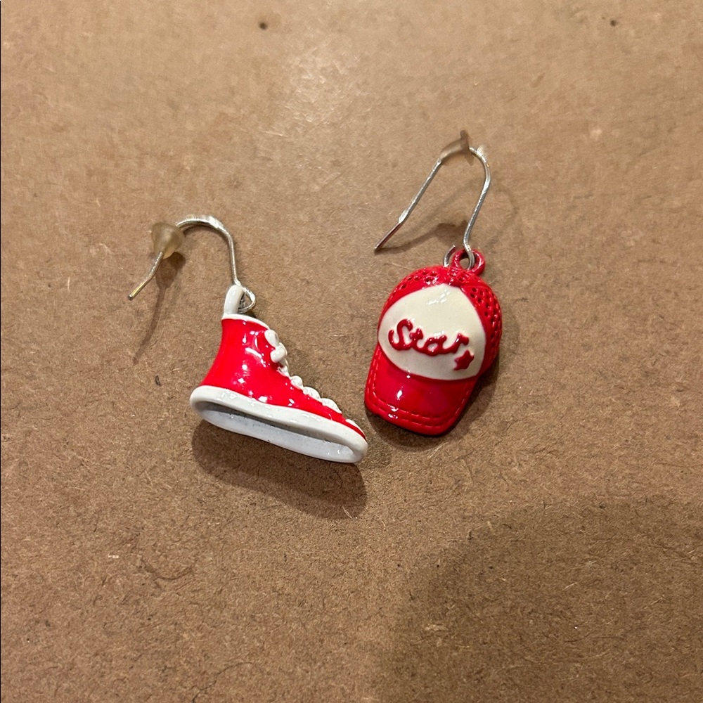 Red Sneaker and Cap Earrings